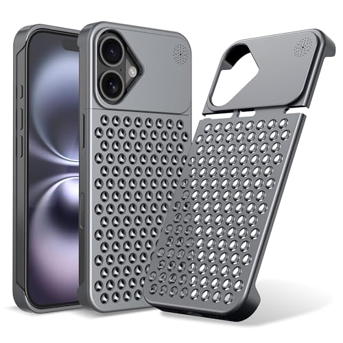 Arae Aluminum Case for iPhone 16 6.1 inch, Anti-Fall, Heat Dissipation, Anti-Scratch, Slim, Gray