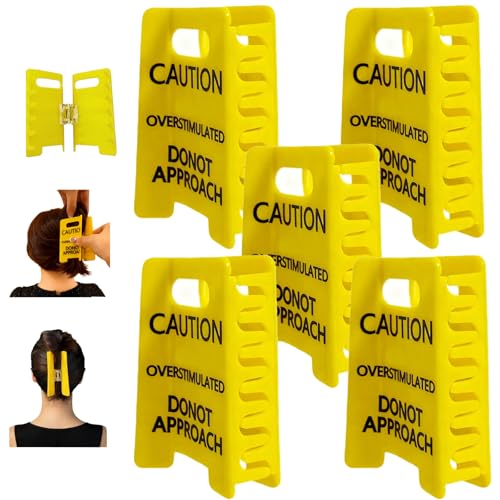 Overstimulated Caution Sign Hair Claw Clip,Do Not Approach Sign Hair Claw Clip,Funny Yellow Hairs Clips for Thick Hairs,Yellow N