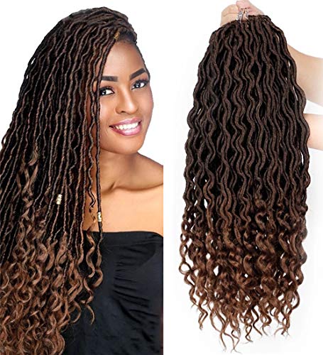 Curly Fauxs Locs Crochet Hair 20 Inch 8 Packs/Lot Goddess Locs Crochet Hair with Curly Ends Pre Looped Crochet Hair Goddess Faux Locs Synthetic Hair Extension for Women (T1B/30#)