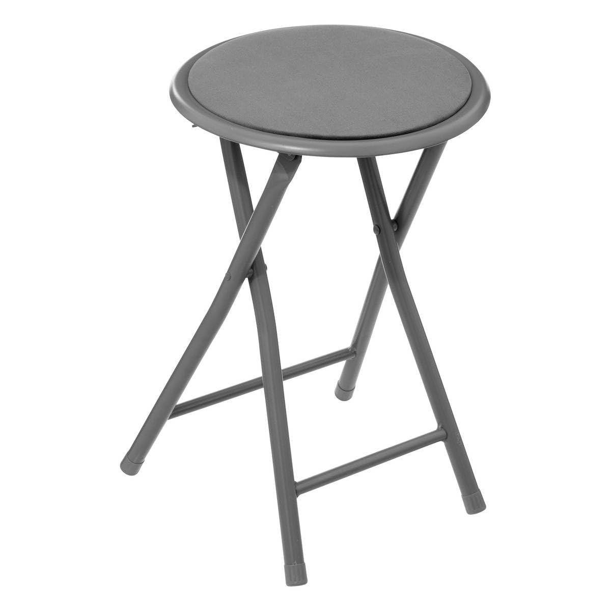 5 five simply smart 5five - Taburete Plegable Redondo de Terciopelo Gris - Tubos de Acero Anchos y Resistentes - Asiento cómodo - Pasador de Seguridad - Salón, Cocina, Dormitorio