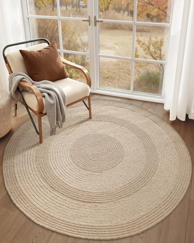 Color&Geometry 4x4 Round Jute Rug Indoor Outdoor, Reversible Hand Woven