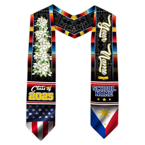 MonkeyVan Custom Philippines Flag Graduation Sash 2025, Filipino Graduation Sash Filipinos American Flag Graduation Stole 2025 Plp 5
