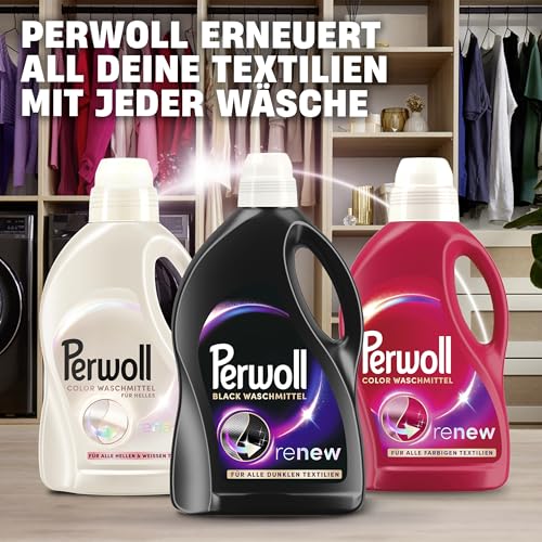 Perwoll Renew Black Waschmittel (27 Waschladungen), Feinwaschmittel reinigt sanft und erneuert dunkle Farben und Fasern, für alle dunklen Textilien, mit Dreifach-Renew-Technologie 6