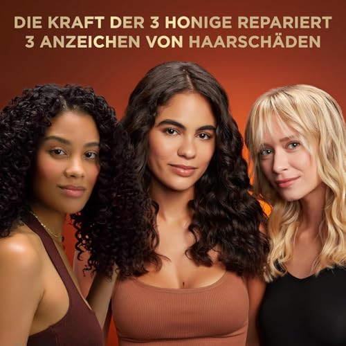 Garnier Wahre Schätze Haarpflege-Set Honig-Schätze, reparierend, für geschädigtes Haar, mit Shampoo, Spülung, 1-Minute Haarkur,Leave-In, 4-teilig