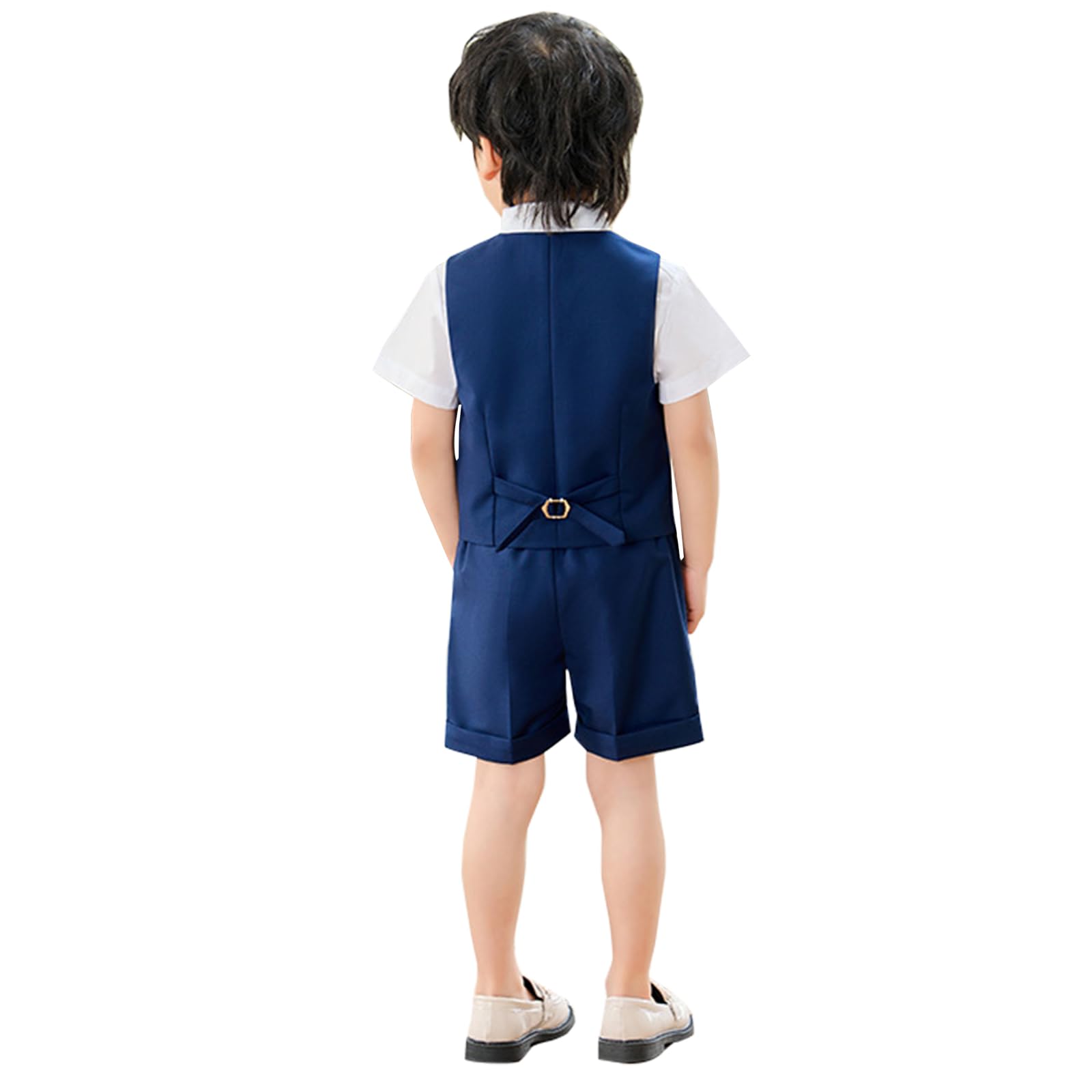 LOLANTA Traje de verano para niños, ropa de vestir para niños, camisa, chaleco, pantalones cortos, pajarita, chaleco, esmoquin, traje de portador de anillos de boda