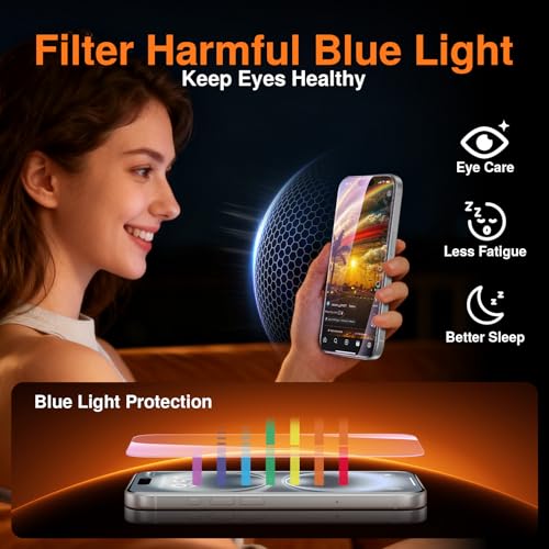 Image of SMARTDEVIL 2 Pack for iPhone 16 Screen Protector, Anti-Blue Light, Eye Protection & Reduce Eye Strain, 9H Tempered Glass with Auto Dust-Elimination, Bubble Free, Easy Install,Bubble-Free,Case Friendly