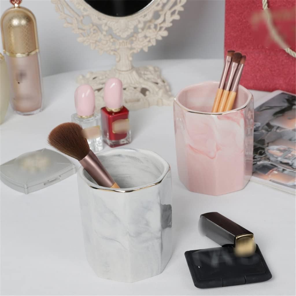 Ceramic Marble Office Desk Pencil Holder Comb Organiser Makeup Brush Bucket