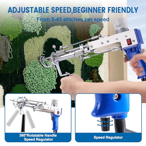 Image of BESGEER Carpet Tufting Gun Starter Kit - Rug-Maker-Machine-Starter-Kit,2 in 1-Cut-Loop-Tufting-Gun, Electric-Rug-Making-Kit for Beginners (Blue 5cm Pile)