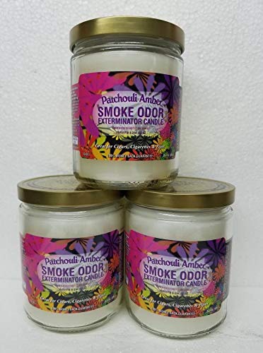 Smoke Odor Exterminator 13 oz Jar Candles Patchouli Amber, (3)