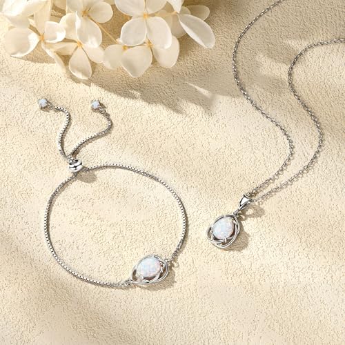 YUNKAI 925 Sterling Silver Opal Bracelet, Adjustable Pear/Round/Oval Cut Opal Link Bracelet for Women, October Birthstone Jewelry Gifts for Her Birthday Christmas2