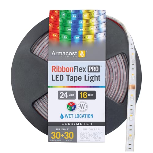 Image of Armacost Lighting RibbonFlex Pro Outdoor IP67 RGB+W Strip Light Tape 30+30 LED /m 16 ft (5m), Multicolor, 16.4 ft (5m) (623430)