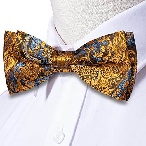 Image of Hi-Tie Bow Ties for Men Pre-Tied Pocket Square with Cufflinks Mens Bowtie Sets for Wedding Formal Party
