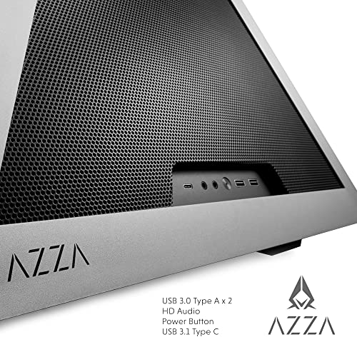 Gabinete para PC AZZA Pyramid Mesh - Chasis ATX en forma de pirámide con paneles de malla y estructura de aluminio anodizado, soporte para placas base E-ATX y radiador de 360 mm, ventilador ARGB Apex de 120 mm, cable riser PCI-e 4.0 x16 y soporte para GPU miniatura 3
