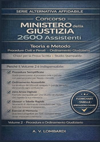 Concorso Ministero della Giustizia 2600 Assistenti: Teoria Procedure Civili Penali Ordinamento Giudiziario – Chiavi Prova Scritta Stampabile No Piattaforme (Vol. 2)