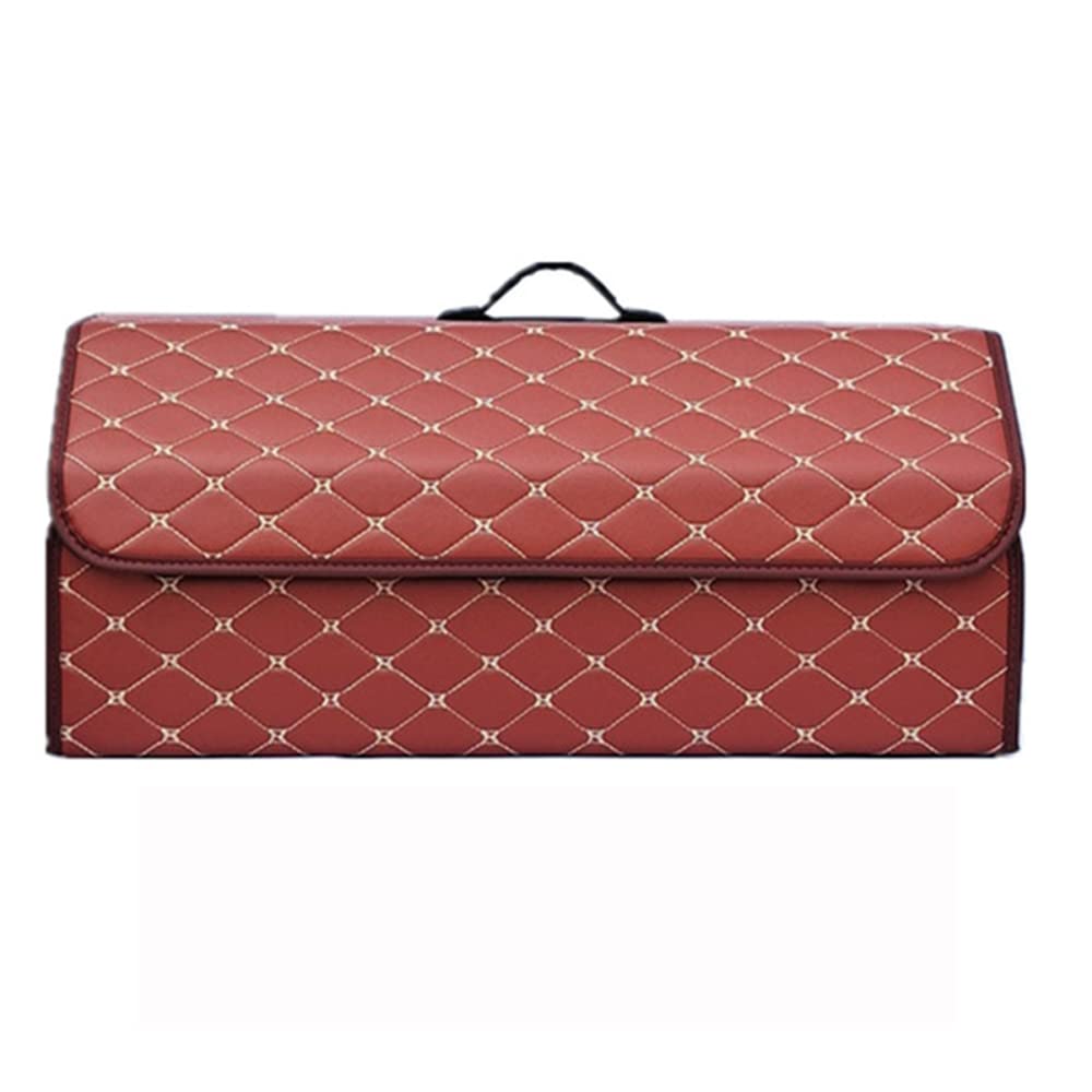 Organizador Maletero de Coche para Hyundai Equus Elantra Creta Accent Cuero Impermeable Plegable Almacenamiento Organizador con Tapa Fácil de Limpiar,Red Style-L