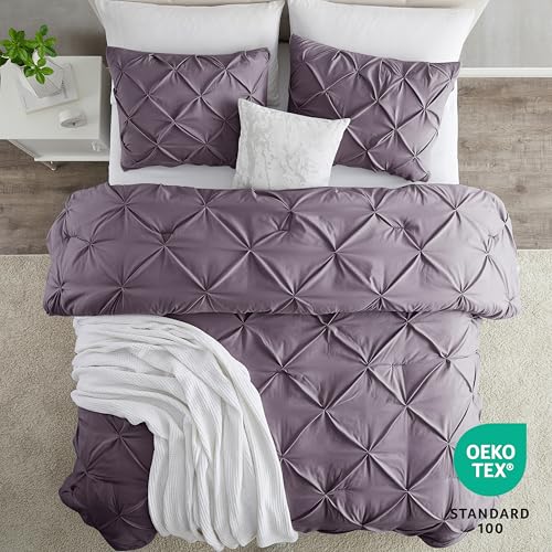 Image of Nestl California King Duvet Cover Grey Purple - Soft Double Brushed Duvet Set with Button Closure & Corner Ties, 3 Piece Luxurious Pinch Pleated Duvet Cover Set 104x98 Inches with 2 Pillow Shams