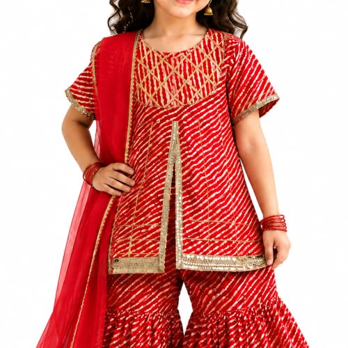 Image of LITTLE GINNIE Girls Kurta Sharara Set | Traditional Ethnic Wear for Kids