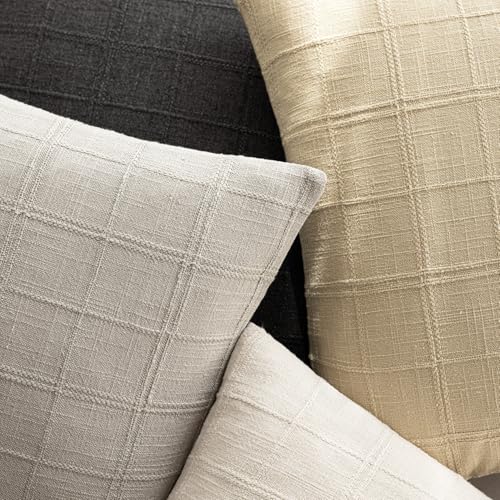 Image of Foindtower Set of 1 Decorative Linen Check Throw Pillow Cover Neutral Farmhouse Lumbar Cushion Cover Modern Boho Accent Home Decor for Sofa Chair Couch Bedroom Living Room,12x20 Inch,Light Grey