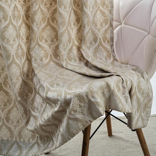 Image of haus & kinder Printed Jacquard Window Curtain 5 Feet Long Pack of 1 Window Curtain, 5 Feet Curtain for Window (Ornate Symphony, Ivory Damask Design 130x152 CM)
