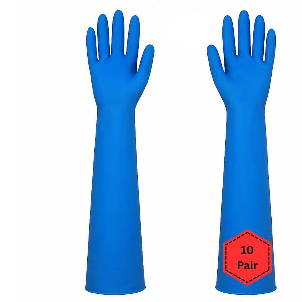 16 Inch Gloves – Long Cuff, Durable, Chemical-Resistant Safety Gloves for Industrial, Lab, Cleaning, Dishwashing, Home & Janitorial Use – Comfortable Fit (Latex, 10 Pair)