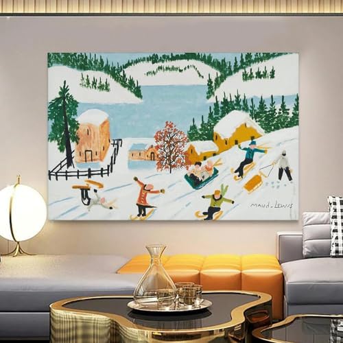 Affiche de ski village d'hiver Maud Lewis tableau mural moderne unframe