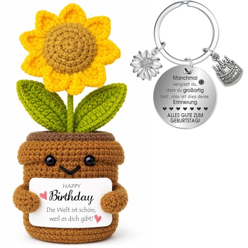 Farbeele Positive Tournesol et Porte-bonheur Porte-clés, Pocket Hug Positive Figurine, Cadeau d'anniversaire pour Femmes Hommes, Cadeau d'anniversaire, Cadeau Encourageant