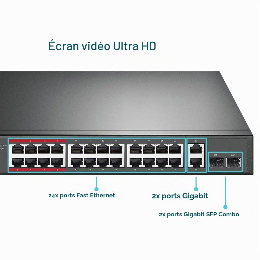 TP-Link TL-SL1226P Switch 24 Puertos Fast Ethernet + 2 Gigabit PoE+