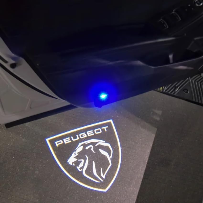 XRDSF 2 Piezas Luces LED de Bienvenida Logo para Peugeot 108 208 2008 308 3008 3008 508 5008, Proyector de Luz para Puerta de Coche Accesorios Proyector Puerta Coche