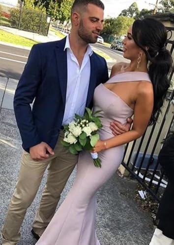 Image of Stretch Spandex Bridesmaid Dresses Long 2026 One Shoulder Formal Gowns Satin Mermaid Prom Wedding Guest DR0194N