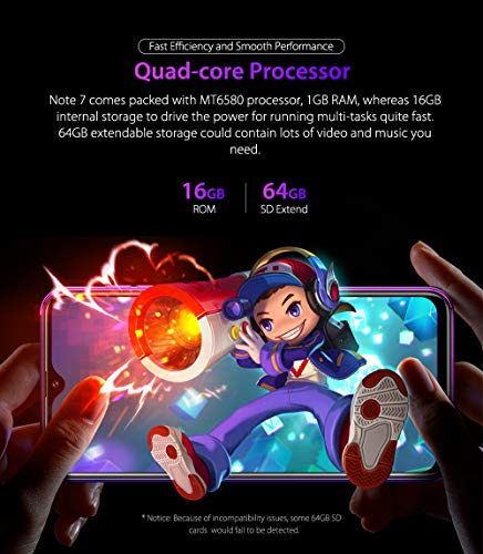 Ulefone Note 7 Unlocked Cell Phones 3G, Unlocked Smartphones Dual Sim Android 9.0 6.1'' 1GB+16GB 8MP Three Camera 3500 Mah Battery Face ID GPS, US Version,No Sprint