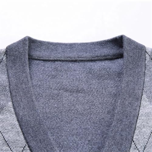 Men Sweater Cardigan Buttons Down Argyle Contrast Pattern Retro Vintage Knit Thick for V Neck Sweater2