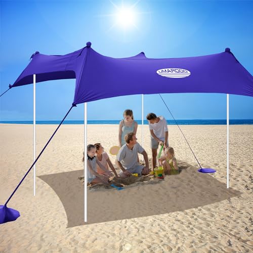 Image of UMARDOO Family Beach Tent Canopy Sun Shade Portable 10x10FT, Large Wind Resistance Beach Sun Shelter Easy Setup with Packable Carry Bag for Outdoor Travel UPF 50+(Purple)