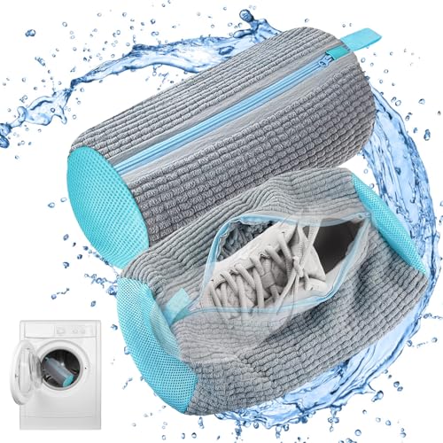CNMTCCO 2 Stück Schuhwaschbeutel Waschmaschine Wiederverwendbar Reißverschluss Plüsch Schuhwaschbeutel Laundry Shoe Bag Multi Schutz Schuhwaschbeutel für Turnschuhe Tennisschuhe(Gray)