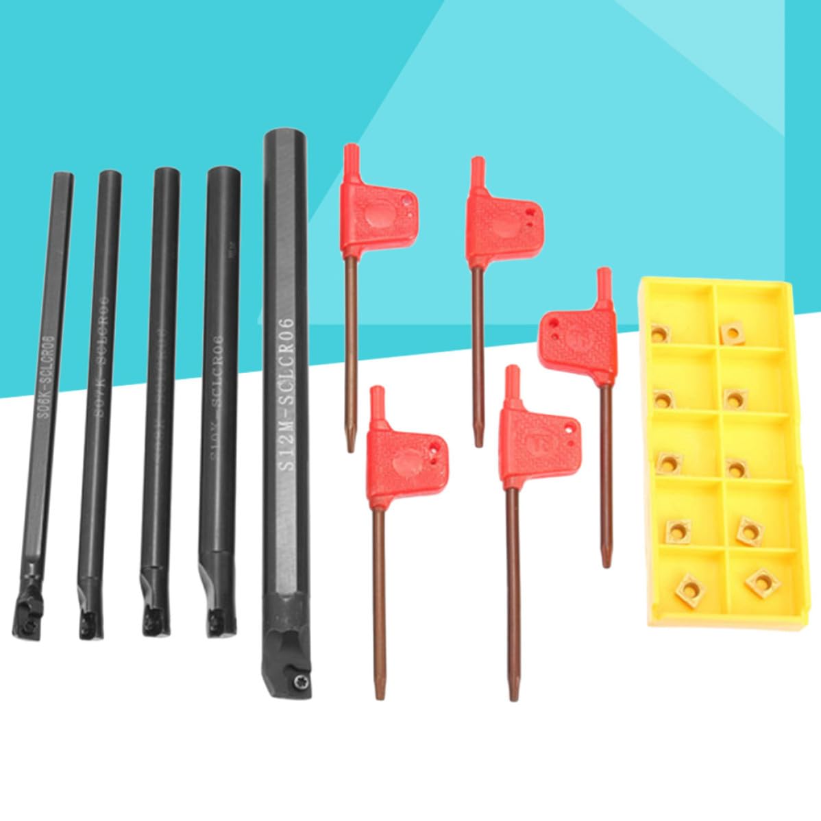 SOIMISS Lot de 1 Set de Set Barre D'alésage Clér 6-12 Mm en Acier 10 Plaquettes en Carbure Ccmt0602 et 5 Clés pour Outil de Tournage Métal Dureté et Résistance