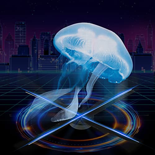 YSTEROKS 45cm (17.7 Inches) 4-Blade 3D Hologram Fan, HD LED Spinning Holographic Projector Display, Transparent Compact for Retail Advertising and Home Decor