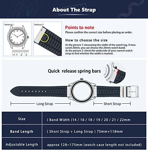 Image of BINLUN Leather Silicone Watch Bands 14mm 16mm 18mm 19mm 20mm 21mm 22mm Quick Release Breathable Micro-Perforated Leather Silicone-Lined Hybrid Watch Straps Silver /Black /Gold Buckle Men Women