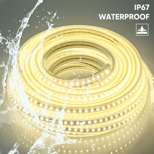 Image of LED Strip Lights White 16.4ft AC 120 Volt Super Bright LED Light Strip 5M Waterproof IP67 4000K 120LEDs /m Outdoor Lighting Cuttable for Bedroom Kitchen Cabinet Wardrobe Pantry