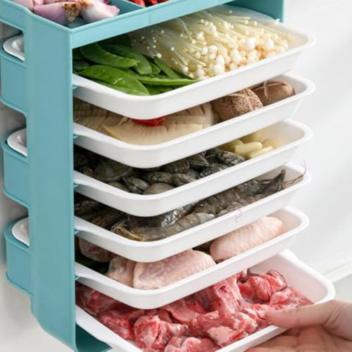 Organizador de cocina de plástico de pared con cajones apilables color verde 5
