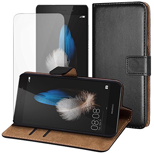JJPRIME - Custodia a portafoglio in pelle con chiusura magnetica, per HUAWEI P8 Lite, colore: Nero