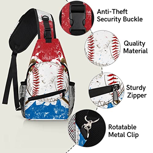 Baseball Flag Background Sling Bag Crossbody Backpack Casual Chest Shoulder Daypacks For Cycling Hiking Travel3