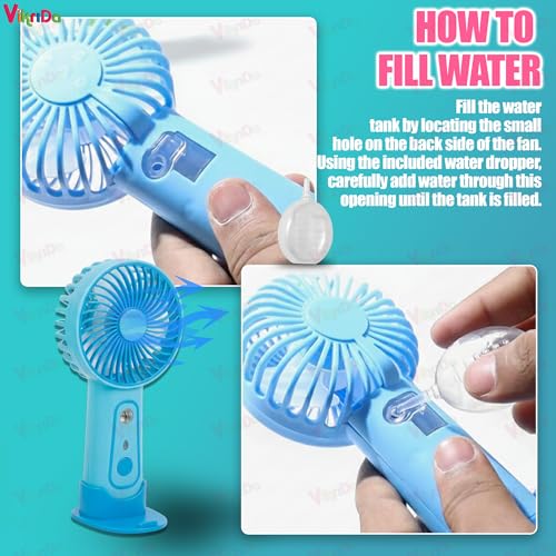 Image of VikriDA Cute Jolly Panda Portable Rechargeable Handheld Fan with Water Spray | Short Handle Small Fan for Travel, Office, Desktop - 1pc Multicolor