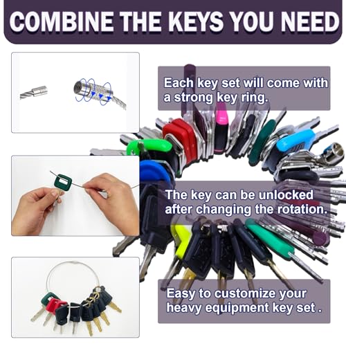 Image of 77 Equipment Master Keys, Heavy Construction Equipment Machiney Key Set fit Cat JCB Case John Deere Volvo JLG Terex Komatsu Kubota Yanmar Daewoo Forklifts Hyster Hitachi and More