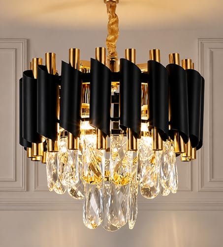 Image of Modern Crystal Chandelie Pendant Crystal Jhumar | for Home| Chandelier for Restaurant | Jhoomar for Hotel | Light Fixture (300MM Black, Black Mambha)