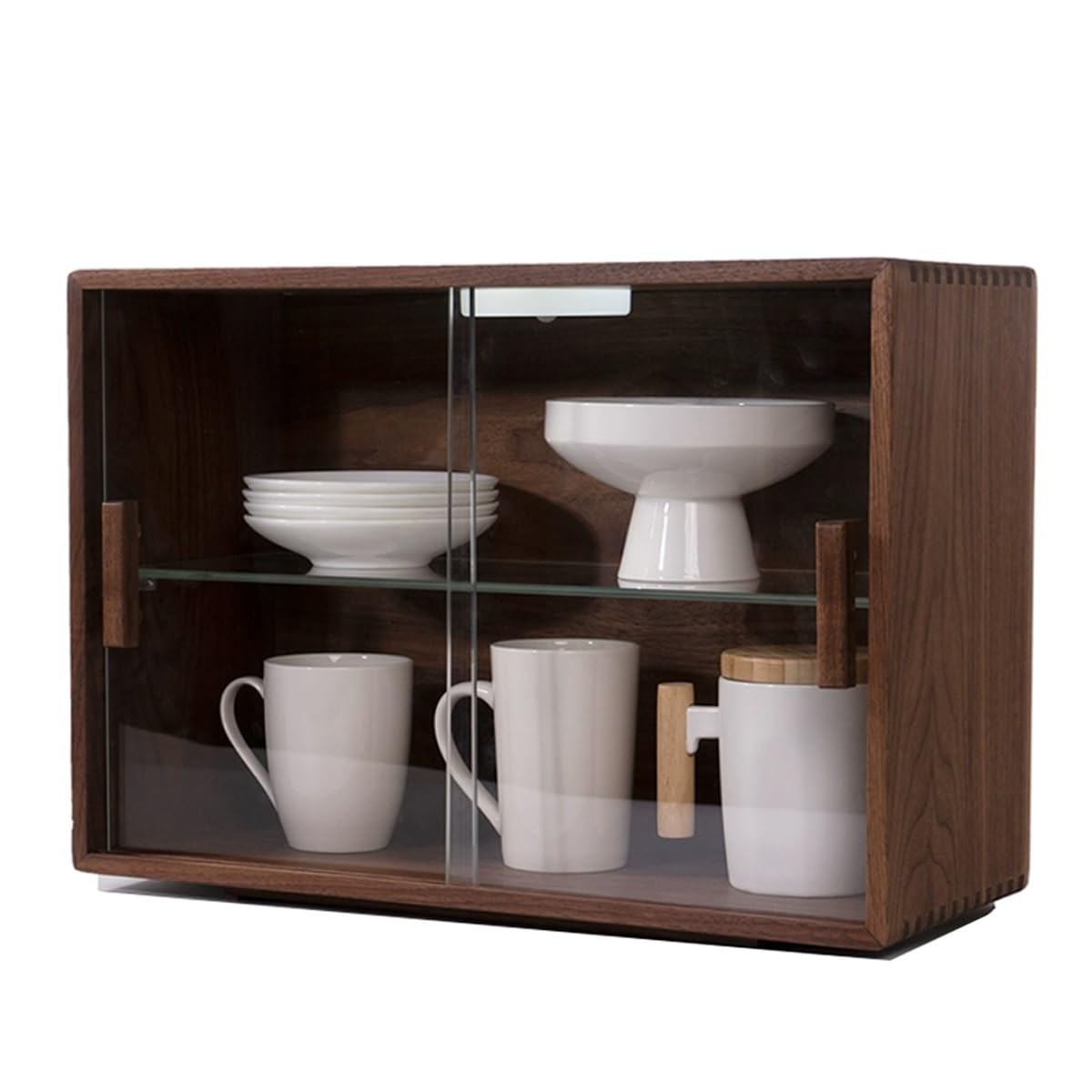 Wooden Display Cabinet,Kitchen Pantry 19 inch Black Walnut Sideboard with Glass Doors, Coffee Wine Bar Cupboard Food for Living Room and Dinning(Brown)