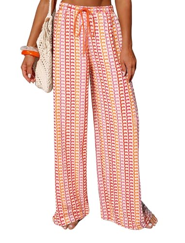 Image of ZAFUL Womens Beach Cover Up Pants Sexy Crochet Drawstring Elastic Boho Swimsuit Cover Up Long Pants Beach Wear