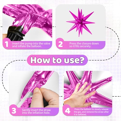 Image of 6pcs 22 Inch Hot Pink Black Star Balloons And 4d Large Foil Balloons, Hot Pink Foil Star Spike Balloon Black 4d Ball Balloon For Girls Women Birthday Baby Shower Party Wedding Anniversary Decorations