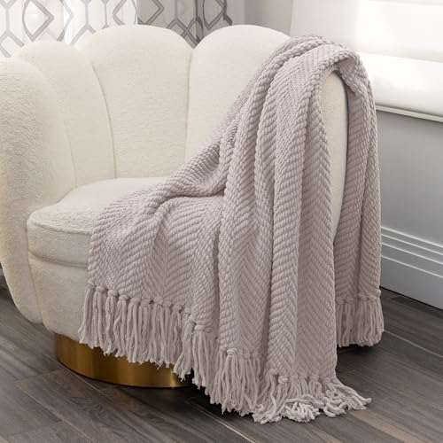 Nicole Miller Chloe Textured Soft Knit Throw Blanket with Tassels