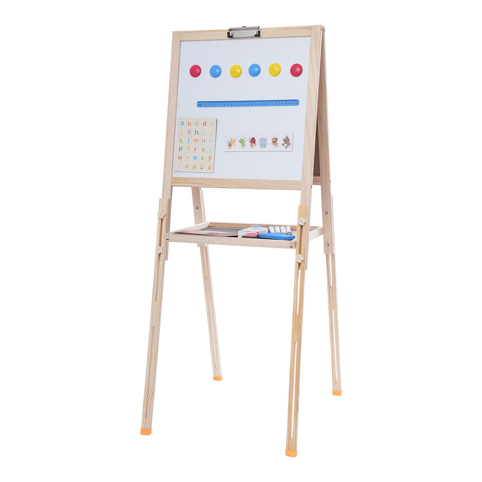 Standtafel Kinder Kindertafel aus Holz Höhenverstellbar Kinder Spiel-Tafel aus Holz Kinder Staffelei Doppelseitige Whiteboard und Kreidetafel