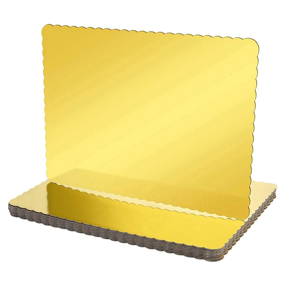CTRLZS Disposable Cardboard Cake Bases 20 Pack Rectangle Cake Board 14x10 Inch Gold Foil Quarter Cake Sheet for Baking Gold