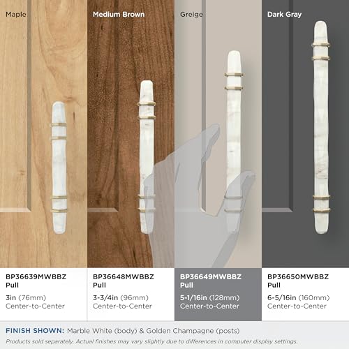 Image of Amerock | Cabinet Pull | Marble White /Golden Champagne | 5-1 /16 inch (128 mm) Center to Center | Carrione | 1 Pack | Drawer Pull | Drawer Handle | Cabinet Hardware | Zinc | 5-1 /16 inch (128mm) Center-to-Center Mounting Distance and 7-1 /2 inches Overall Length, Durable Zinc Cabinet Hardware